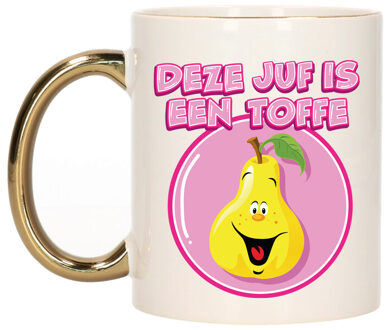 Bellatio Decorations Cadeau koffie/thee mok voor Juf - goud - toffe Juf - keramiek - 300 ml Goudkleurig