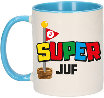 Bellatio Decorations Cadeau koffie/thee mok voor Juf/mentor - blauw - super Juf - keramiek - 300 ml