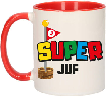 Bellatio Decorations Cadeau koffie/thee mok voor Juf/mentor - rood - super Juf - keramiek - 300 ml