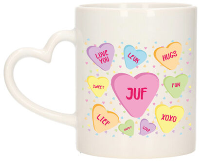 Bellatio Decorations Cadeau koffie/thee mok voor juf - pastel - hartjes oor - de liefste juf - keramiek - juffen dag