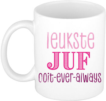 Bellatio Decorations Cadeau koffie/thee mok voor Juf - roze - de leukste Juf - keramiek - 300 ml