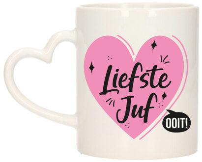 Bellatio Decorations Cadeau koffie/thee mok voor juf - roze - hartjes oor - de liefste juf - keramiek - juffen dag