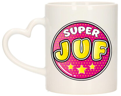 Bellatio Decorations Cadeau koffie/thee mok voor juf - roze - hartjes oor - super juf - keramiek - juffen dag