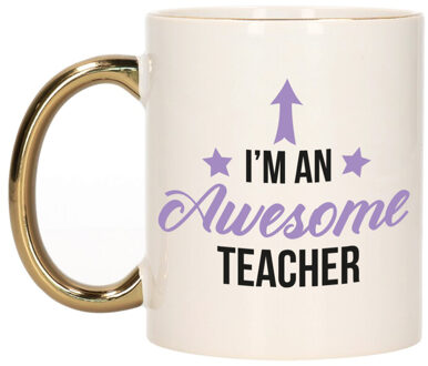 Bellatio Decorations Cadeau koffie/thee mok voor leraar - paars met gouden oor - de beste - keramiek - 300 ml