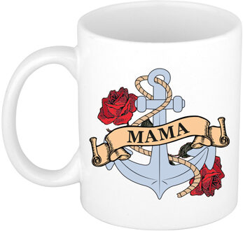 Bellatio Decorations Cadeau koffie/thee mok voor mama - anker - rozen - wit - 300 ml - keramiek - Moederdag