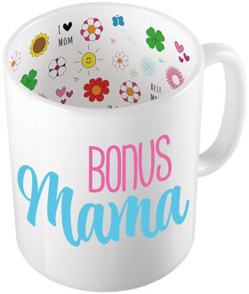 Bellatio Decorations Cadeau koffie/thee mok voor mama - blauw - bonus mama - keramiek - 300 ml - Moederdag