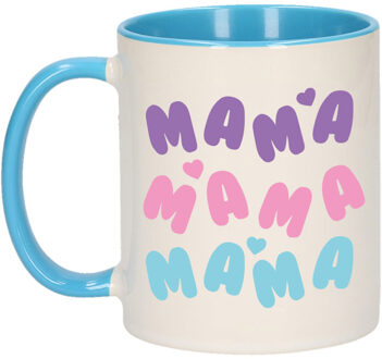 Bellatio Decorations Cadeau koffie/thee mok voor mama - blauw - hartjes - keramiek - Moederdag