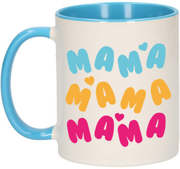 Bellatio Decorations Cadeau koffie/thee mok voor mama - blauw - hartjes/liefde - keramiek - Moederdag