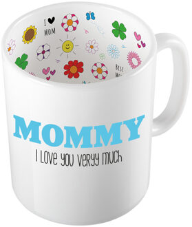 Bellatio Decorations Cadeau koffie/thee mok voor mama - blauw - ik hou van jou - 300 ml - Moederdag - feest mokken