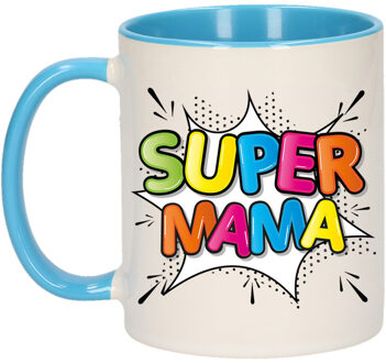 Bellatio Decorations Cadeau koffie/thee mok voor mama - blauw - super mama - keramiek - 300 ml - Moederdag