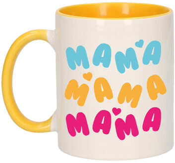 Bellatio Decorations Cadeau koffie/thee mok voor mama - geel - hartjes/liefde - keramiek - Moederdag