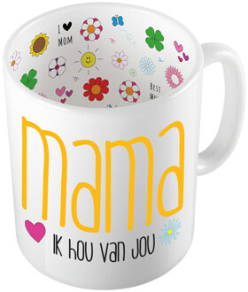 Bellatio Decorations Cadeau koffie/thee mok voor mama - geel - ik hou van jou - keramiek - 300 ml - Moederdag