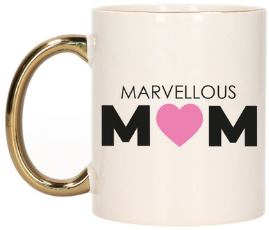 Bellatio Decorations Cadeau koffie/thee mok voor Mama - goud - marvellous Mama - keramiek - 300 ml - Moederdag Goudkleurig