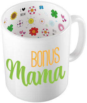 Bellatio Decorations Cadeau koffie/thee mok voor mama - groen - bonus mama - keramiek - 300 ml - Moederdag