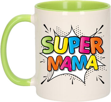 Bellatio Decorations Cadeau koffie/thee mok voor mama - groen - super mama - 300 ml - Moederdag