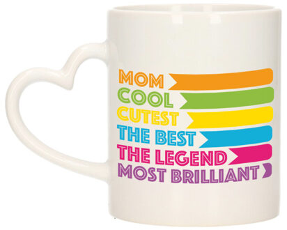 Bellatio Decorations Cadeau koffie/thee mok voor mama - hartjes handvat - beste mama - multi - 300 ml - Moederdag