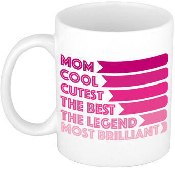 Bellatio Decorations Cadeau koffie/thee mok voor mama - hartjes handvat - roze - 300 ml - Moederdag