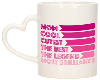 Bellatio Decorations Cadeau koffie/thee mok voor mama - hartjes handvat - roze - 300 ml - Moederdag