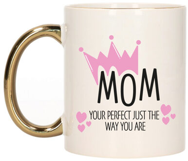 Bellatio Decorations Cadeau koffie/thee mok voor mama - kroon/hartjes - goud - 300 ml - keramiek - Moederdag