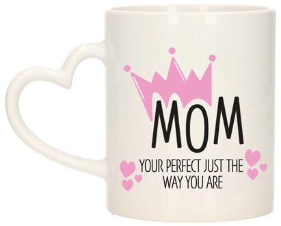 Bellatio Decorations Cadeau koffie/thee mok voor mama - kroon/hartjes - roze - 300 ml - keramiek - Moederdag