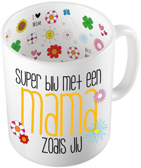 Bellatio Decorations Cadeau koffie/thee mok voor mama - oranje - super blij met mama - keramiek - 300 ml - Moederdag