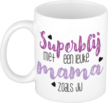 Bellatio Decorations Cadeau koffie/thee mok voor mama - paars - super blij - keramiek - 300 ml - Moederdag