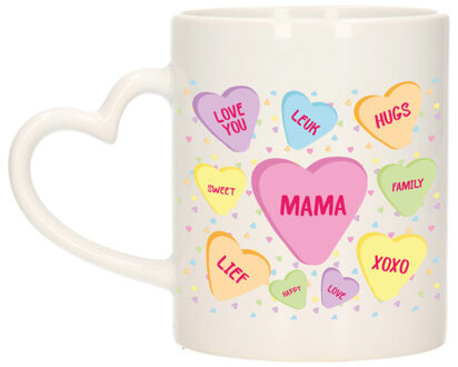 Bellatio Decorations Cadeau koffie/thee mok voor mama - pastel - hartjes oor - keramiek - 300 ml