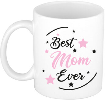 Bellatio Decorations Cadeau koffie/thee mok voor mama - roze - de beste - 300 ml - Moederdag - feest mokken