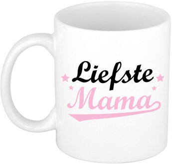 Bellatio Decorations Cadeau koffie/thee mok voor mama - roze - de liefste - 300 ml - Moederdag - feest mokken