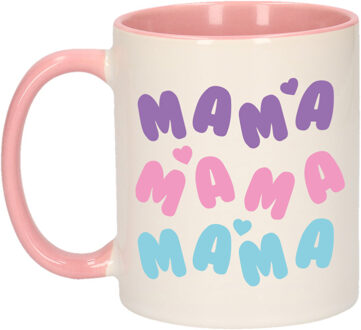 Bellatio Decorations Cadeau koffie/thee mok voor mama - roze - hartjes - keramiek - Moederdag