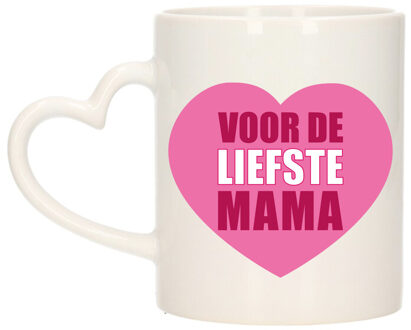 Bellatio Decorations Cadeau koffie/thee mok voor mama - roze - hartjes oor - de liefste mam - keramiek - Moederdag