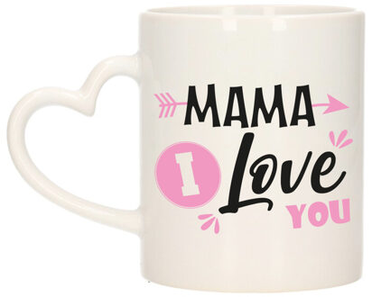 Bellatio Decorations Cadeau koffie/thee mok voor mama - roze - love - hartjes oor - keramiek - 300 ml - Moederdag
