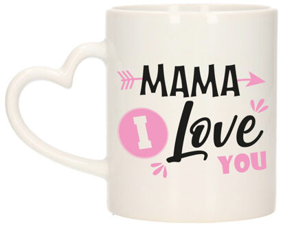 Bellatio Decorations Cadeau koffie/thee mok voor mama - roze - love - hartjes oor - Moederdag - feest mokken