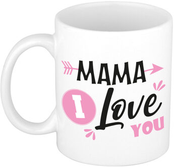 Bellatio Decorations Cadeau koffie/thee mok voor mama - roze - love mama - 300 ml - Moederdag