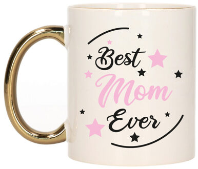 Bellatio Decorations Cadeau koffie/thee mok voor mama - roze met gouden oor - de beste - Moederdag - feest mokken
