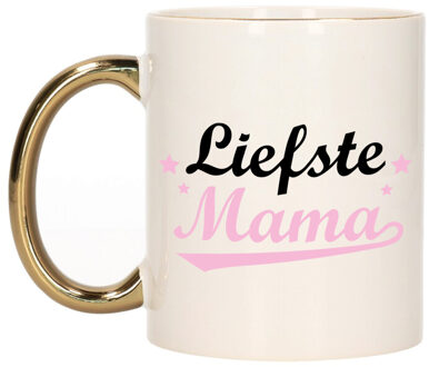 Bellatio Decorations Cadeau koffie/thee mok voor mama - roze met gouden oor - de liefste - Moederdag