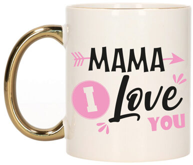 Bellatio Decorations Cadeau koffie/thee mok voor mama - roze met gouden oor - love - Moederdag - feest mokken