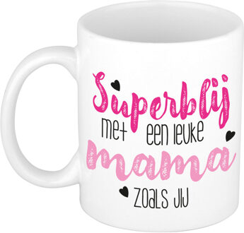 Bellatio Decorations Cadeau koffie/thee mok voor mama - roze - super blij - keramiek - Moederdag