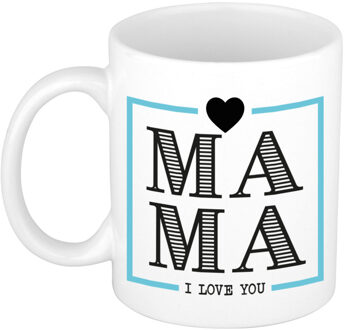 Bellatio Decorations Cadeau koffie/thee mok voor mama - wit/blauw - ik hou van jou - keramiek - Moederdag