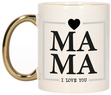 Bellatio Decorations Cadeau koffie/thee mok voor mama - wit/grijs - ik hou van jou - gouden oor - Moederdag