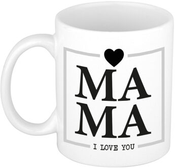 Bellatio Decorations Cadeau koffie/thee mok voor mama - wit/grijs - ik hou van jou - keramiek - Moederdag