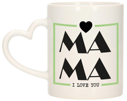 Bellatio Decorations Cadeau koffie/thee mok voor mama - wit/groen - ik hou van jou - hartjes oor - Moederdag