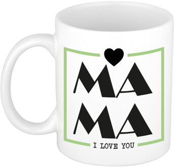 Bellatio Decorations Cadeau koffie/thee mok voor mama - wit/groen - ik hou van jou - keramiek - Moederdag