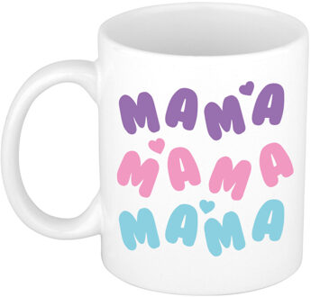 Bellatio Decorations Cadeau koffie/thee mok voor mama - wit - hartjes - keramiek - Moederdag