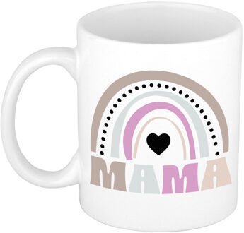 Bellatio Decorations Cadeau koffie/thee mok voor mama - wit - lila regenboog - hartjes - keramiek - Moederdag