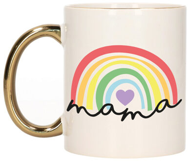 Bellatio Decorations Cadeau koffie/thee mok voor mama - wit met een gouden oor - regenboog - Moederdag