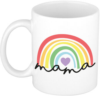 Bellatio Decorations Cadeau koffie/thee mok voor mama - wit met een regenboog - liefde - keramiek - Moederdag