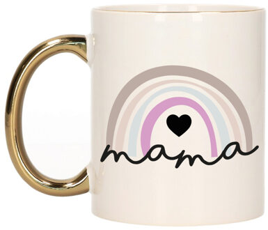 Bellatio Decorations Cadeau koffie/thee mok voor mama - wit met gouden oor - pastel regenboog - keramiek - Moederdag
