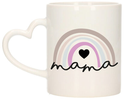 Bellatio Decorations Cadeau koffie/thee mok voor mama - wit met hartjes oor - pastel regenboog - keramiek - Moederdag