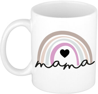 Bellatio Decorations Cadeau koffie/thee mok voor mama - wit met regenboog - pastel - Moederdag